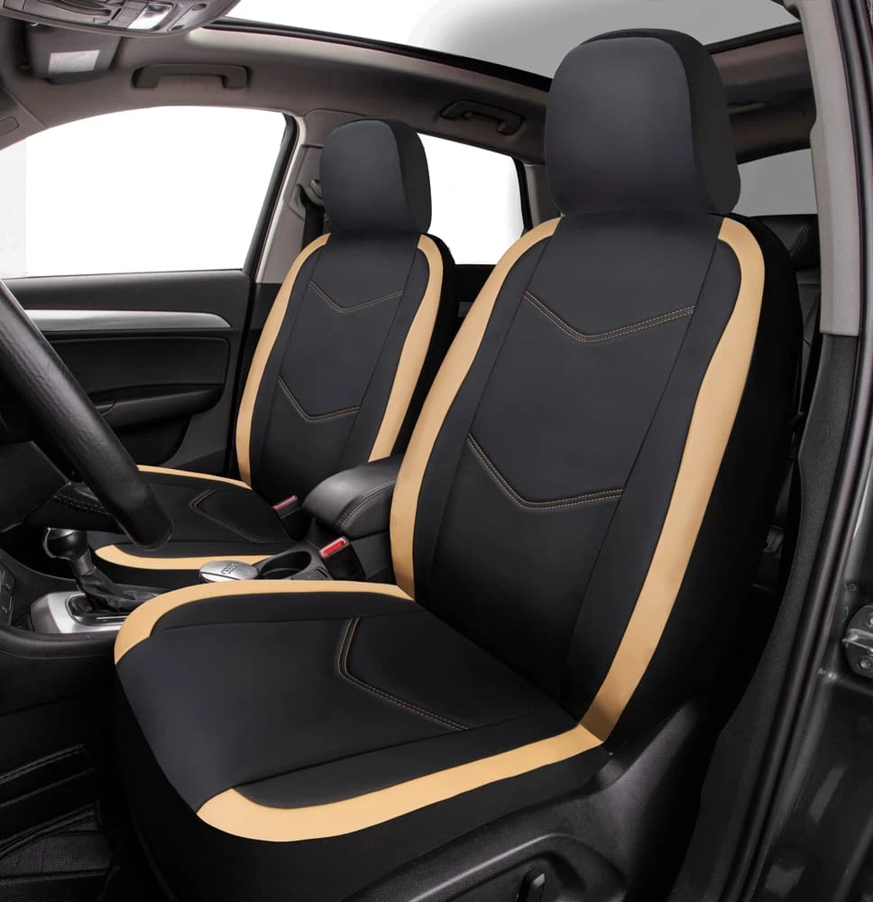 AutoTrends 2-Tone Faux Leather Seat Cover, Tan & Black 4 AutoTrends 2-Tone Faux Leather Seat Cover, Tan & Black - Image 2