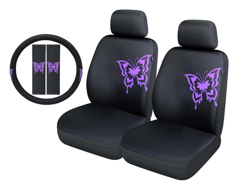 AutoTrends Comfort Fit Purple Butterfly Seat Cover Set, Black, 5-pc 3 AutoTrends Comfort Fit Purple Butterfly Seat Cover Set, Black, 5-pc