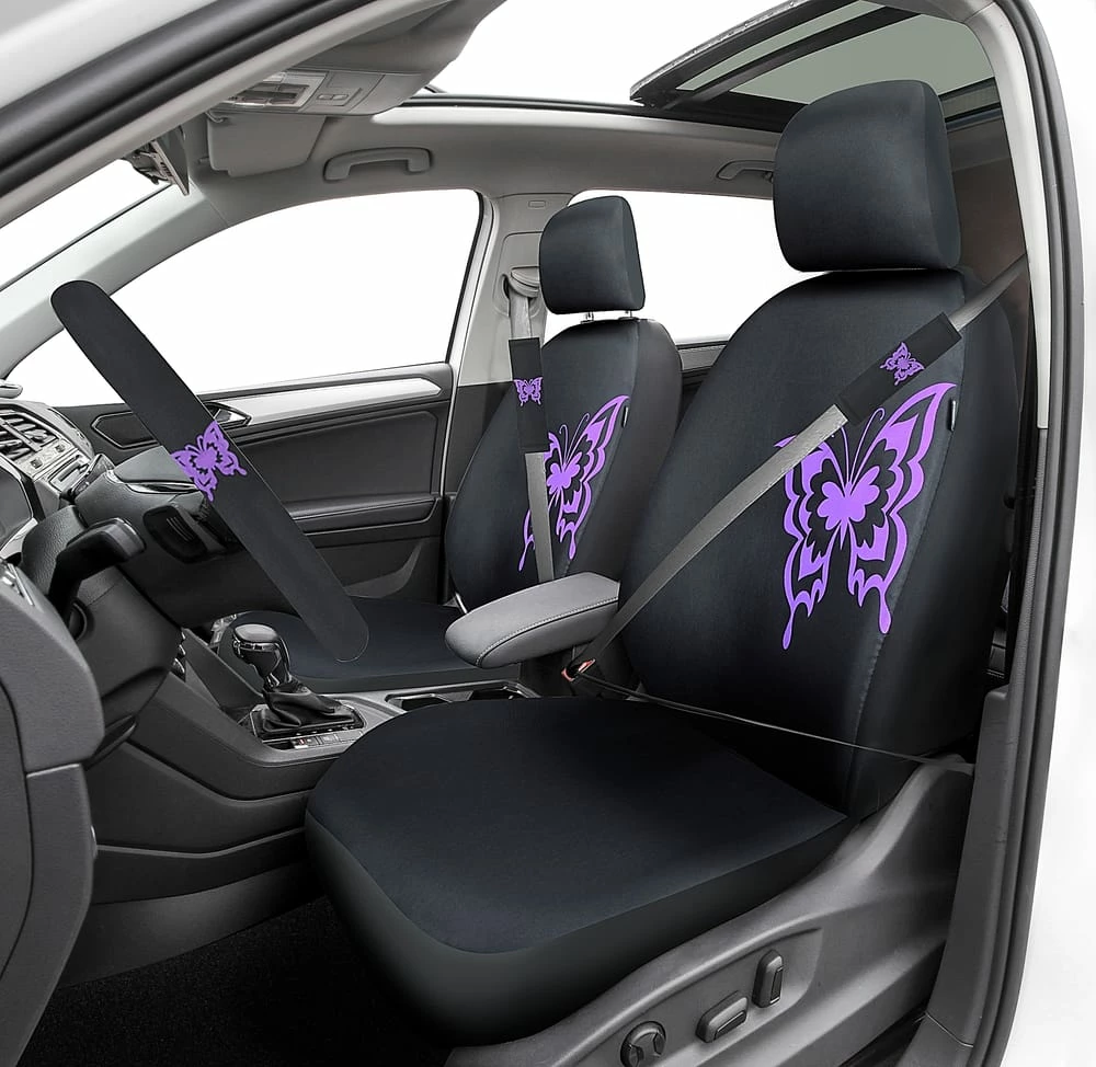AutoTrends Comfort Fit Purple Butterfly Seat Cover Set, Black, 5-pc 4 AutoTrends Comfort Fit Purple Butterfly Seat Cover Set, Black, 5-pc - Image 2