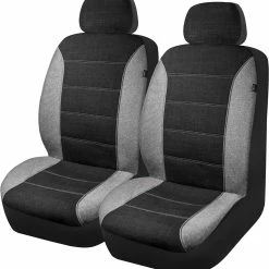 AutoTrends Biodegradable Linen Seat Cover, Black & Grey, 2-pk