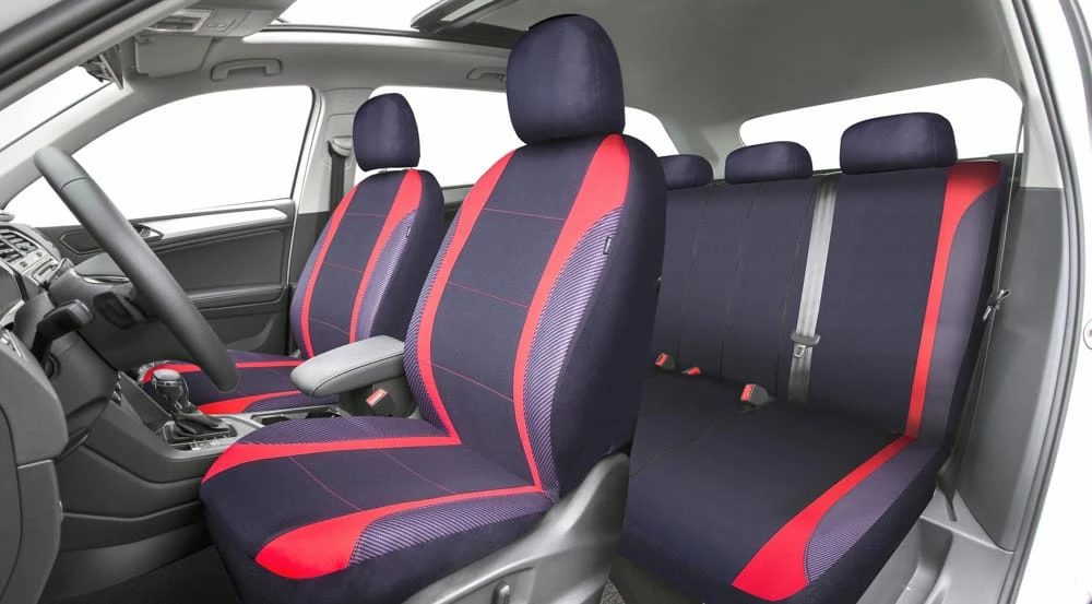 AutoTrends Carbon Fibre Seat Cover Set For Back Bench Seat, Black & Red, 3-pk 7 AutoTrends Carbon Fibre Seat Cover Set For Back Bench Seat, Black & Red, 3-pk - Image 5