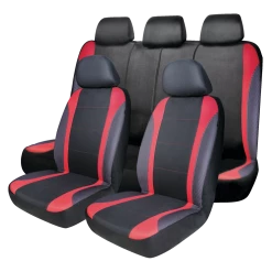 AutoTrends Carbon Fibre Seat Cover Set For Back Bench Seat, Black & Red, 3-pk