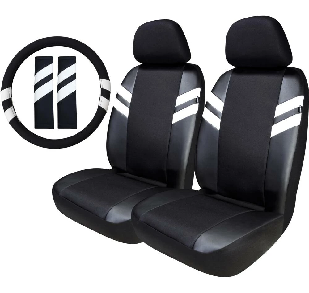 AutoTrends White Stripe Athletic Seat Cover & Steering Wheel Set 6 AutoTrends White Stripe Athletic Seat Cover & Steering Wheel Set - Image 4