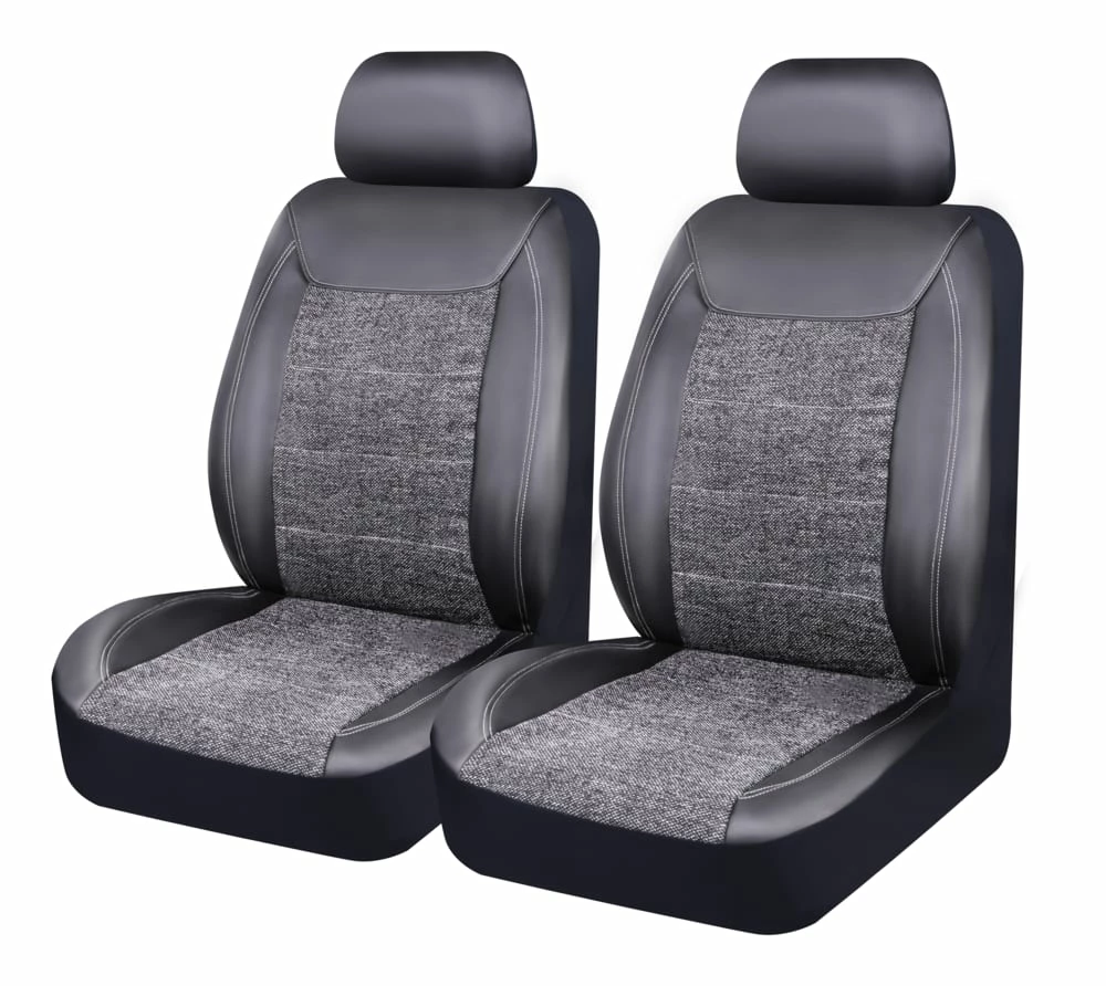 AutoTrends Leatherette Faux Leather & Low Back Jacquard Seat Cover, Black & Heathered Grey, 2-pk 3 AutoTrends Leatherette Faux Leather & Low Back Jacquard Seat Cover, Black & Heathered Grey, 2-pk
