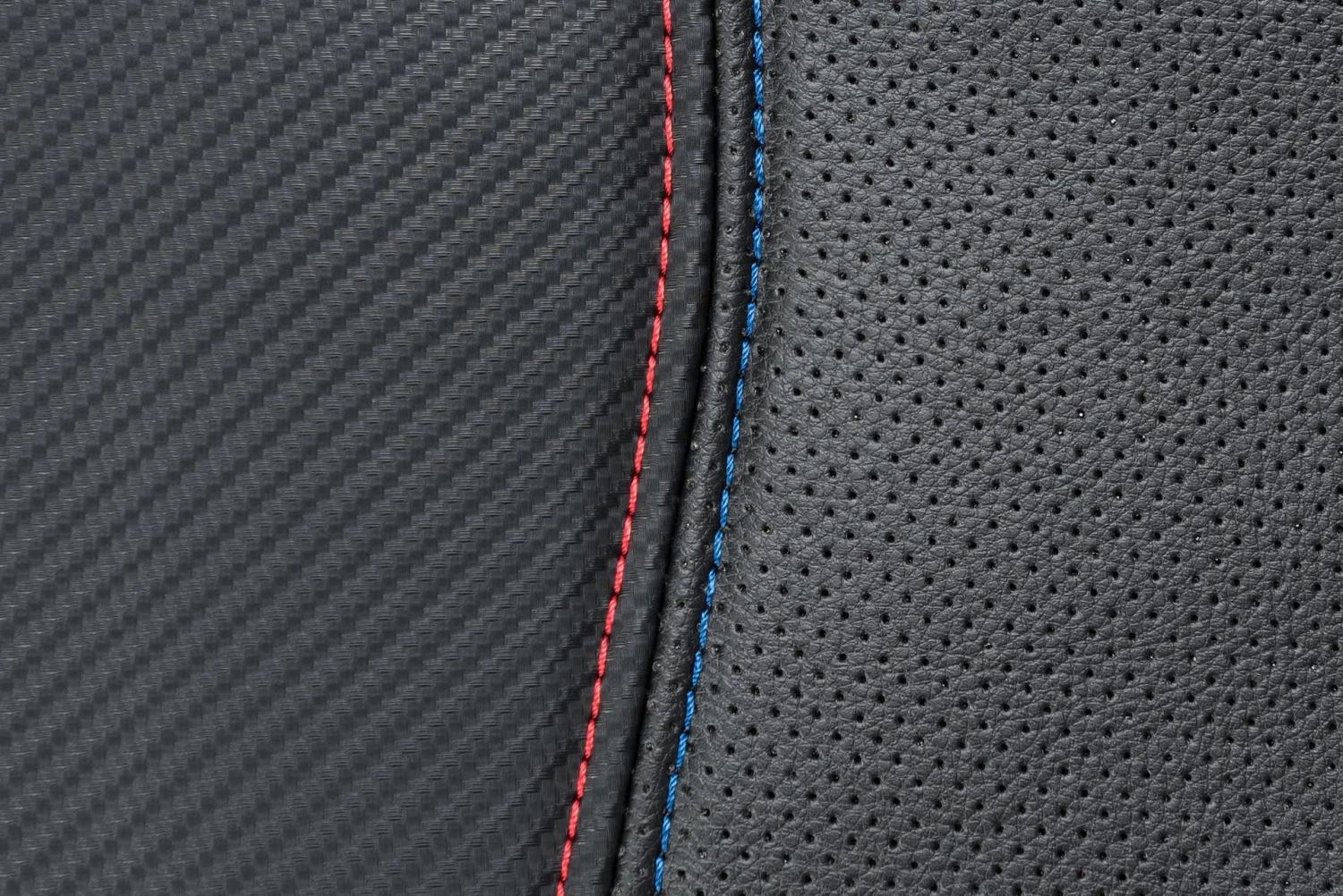 AutoTrends Carbon Fibre Faux Leather Sport Seat Cover, Black With Red & Blue Stitching, 2-pk 5 AutoTrends Carbon Fibre Faux Leather Sport Seat Cover, Black With Red & Blue Stitching, 2-pk - Image 3