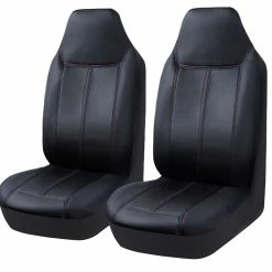 AutoTrends Carbon Fibre Faux Leather Sport Seat Cover, Black With Red & Blue Stitching, 2-pk