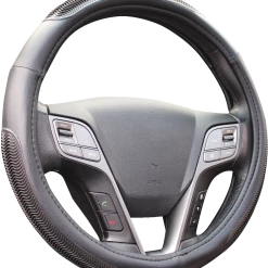 AutoTrends Faux Leather Comfort Ribbed Wave Grip Steering Wheel Cover, Black