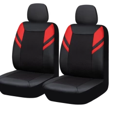 AutoTrends Core Sporty Leatherette Faux Leather & Jacquard Seat Cover, Black With Red Stripes