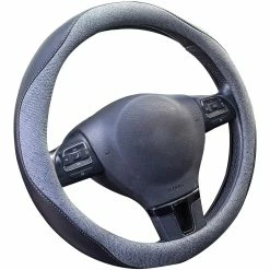 AutoTrends Shop -AutoTrends Shop autotrends grey and black faux leather steering wheel cover 50833ea5 6a69 4977 9135 d1cdf3afd01e