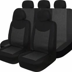 AutoTrends Jacquard Seat Cover Set For Back Bench Seat, Black & Grey, 3-pk
