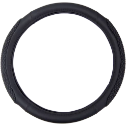 AutoTrends Faux Leather Massage Grip Steering Wheel Cover, Black