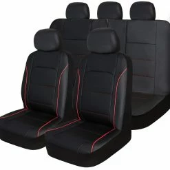 AutoTrends Black With Red Piping Sport Seat Cover Set For Back Bench Seat, 3-pk