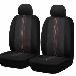 AutoTrends Jacquard Seat Cover, Black With Red Stripe, 2-pk