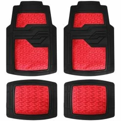 AutoTrends Sporty Vinyl Aluminum Floor Mat, Red, 4-pk