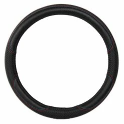 AutoTrends Faux Leather Sporty Red & Blue Embroidered Steering Wheel Cover, Black