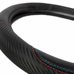 AutoTrends Faux Leather Sporty Red & Blue Embroidered Steering Wheel Cover, Black -AutoTrends Shop autotrends sporty steering wheel cover e59ab332 ad08 4fc7 9a63 c0842a3febe8