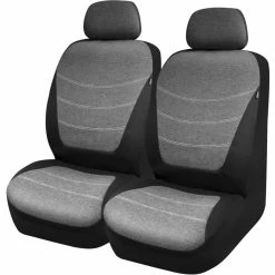 AutoTrends Shop 7 AutoTrends Twill Fabric Seat Cover, Grey & Black, 2-pk