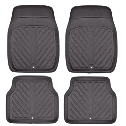 AutoTrends MotoMaster Luxury Faux Leather Car Floor Mat Set, Black, 4-pk